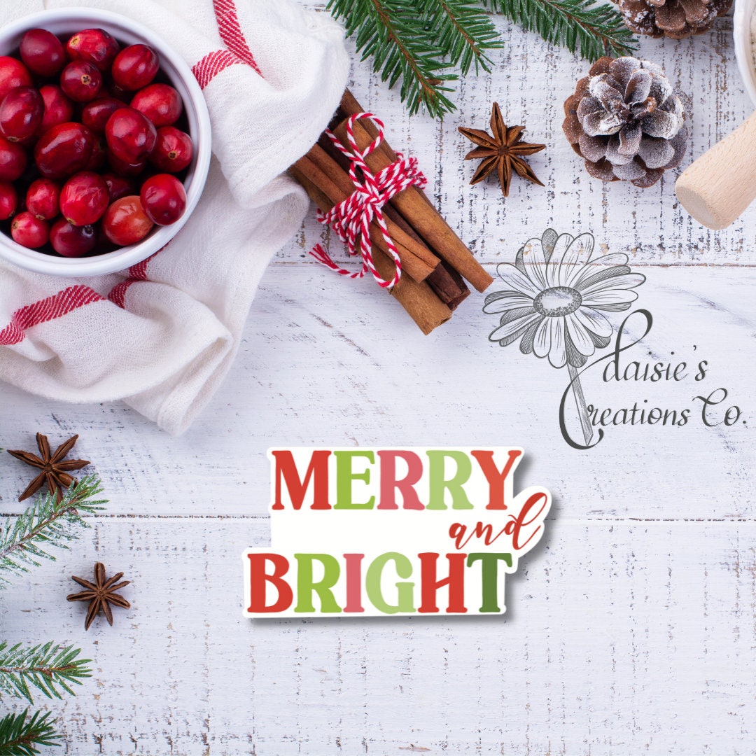 Merry and Bright Christmas Sticker | Holiday Vinyl Decal — photo 3