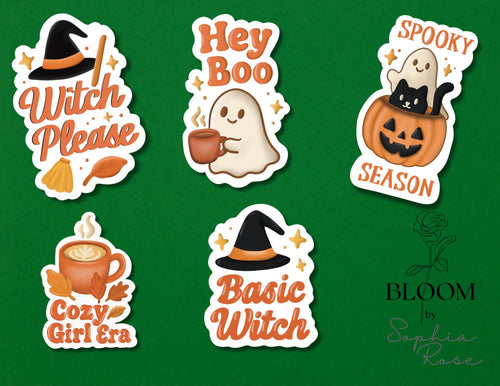 Cozy Fall Ghost and Witch Stickers | Autumn Vinyl Decals — photo 1