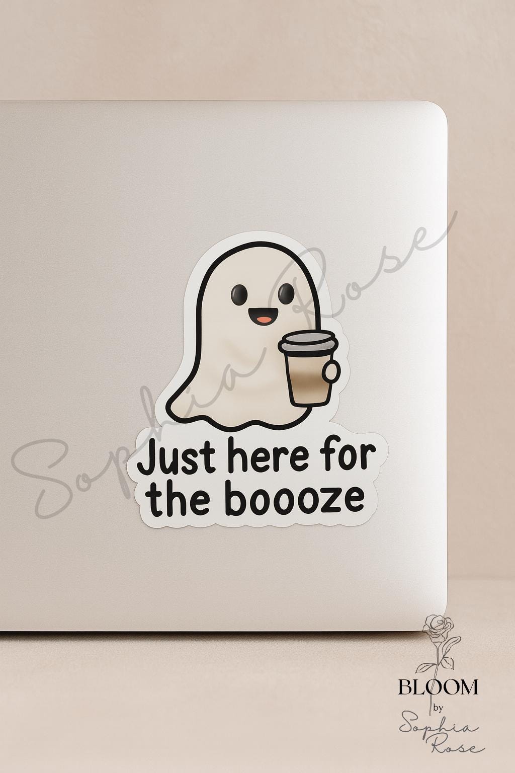 Funny Ghost Booze Sticker: Halloween Coffee Cup, Waterproof Vinyl Decal — photo 2