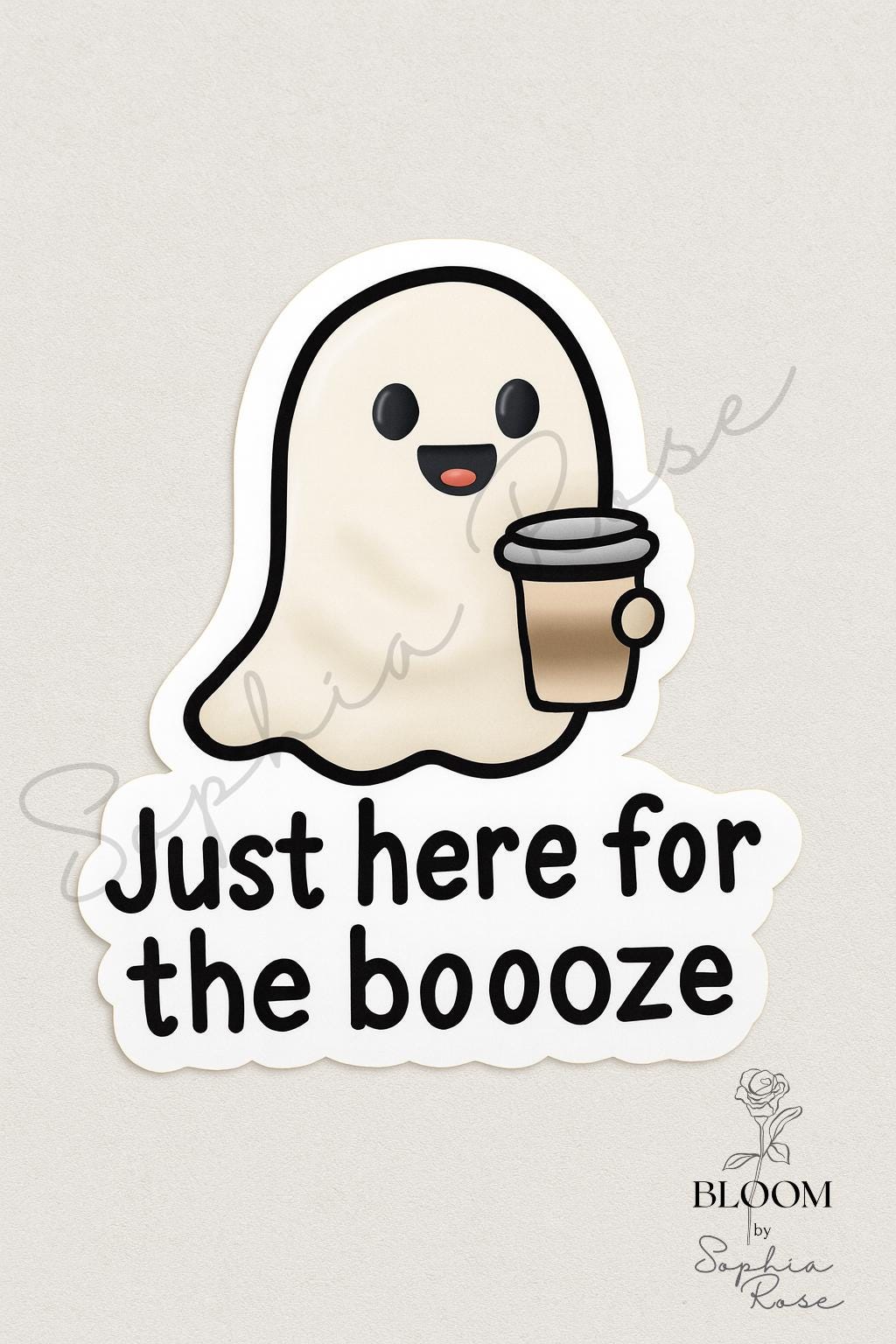 Funny Ghost Booze Sticker: Halloween Coffee Cup, Waterproof Vinyl Decal — photo 1