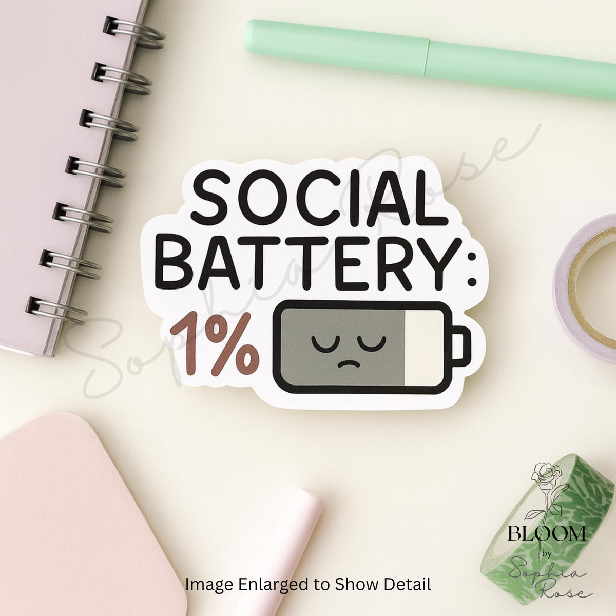 Social Battery 1% – Funny Matte Vinyl Sticker for Laptops, Water Bottles & Journals — photo 3