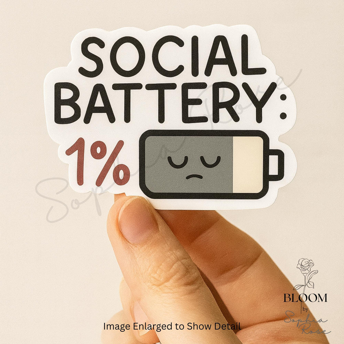 Social Battery 1% – Funny Matte Vinyl Sticker for Laptops, Water Bottles & Journals — photo 4