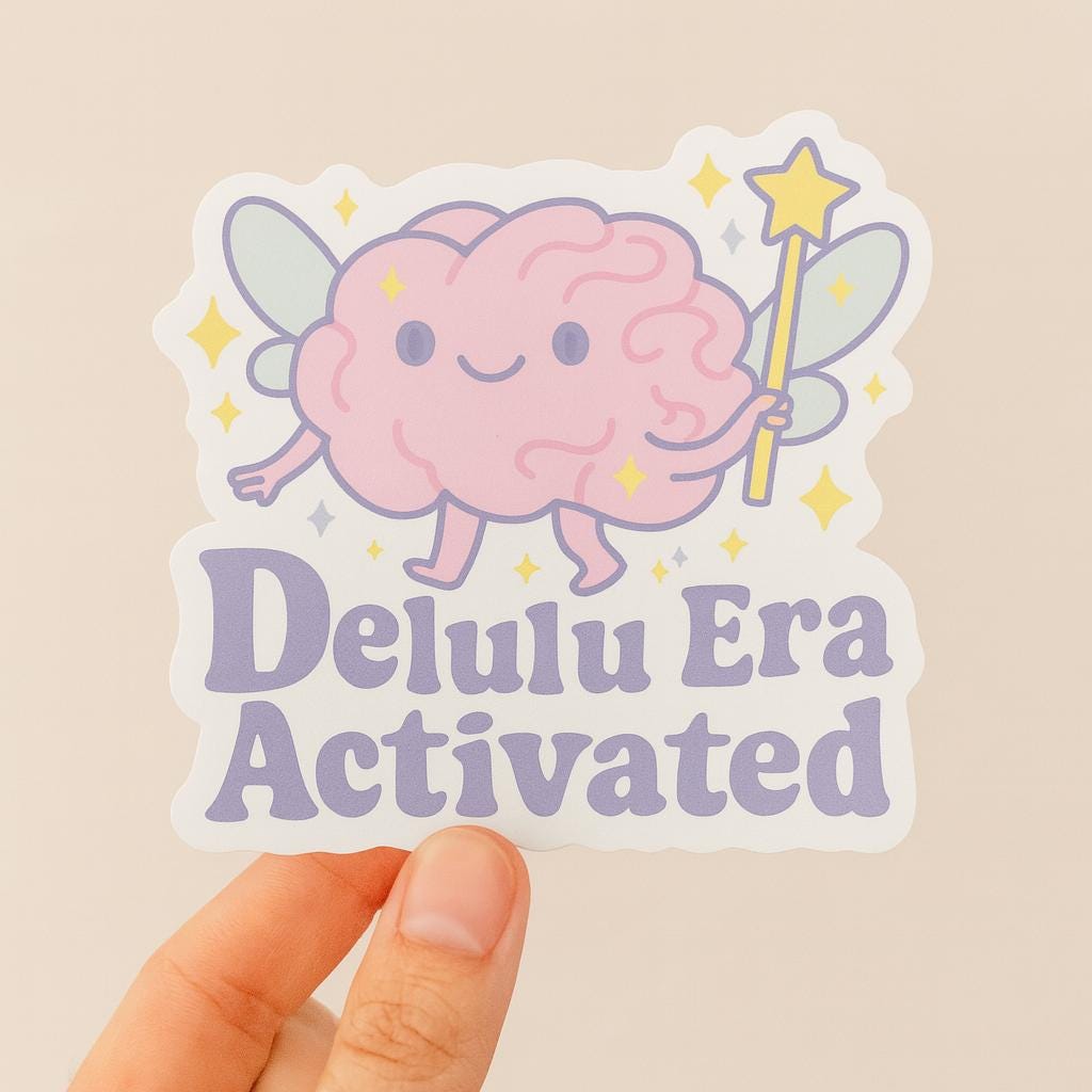 Delulu Era Activated – Funny Pastel Matte Vinyl Sticker for Journals, Laptops & Water Bottles — photo 1