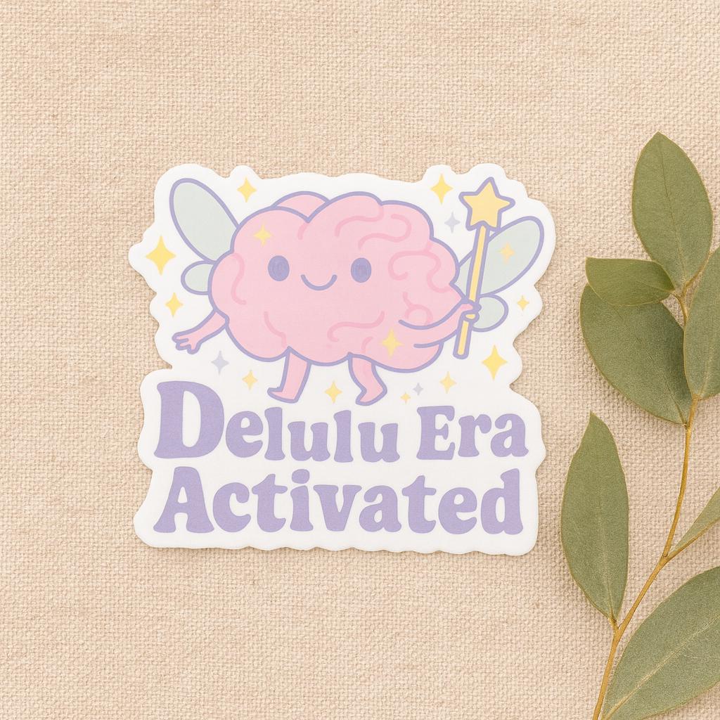 Delulu Era Activated – Funny Pastel Matte Vinyl Sticker for Journals, Laptops & Water Bottles — photo 2