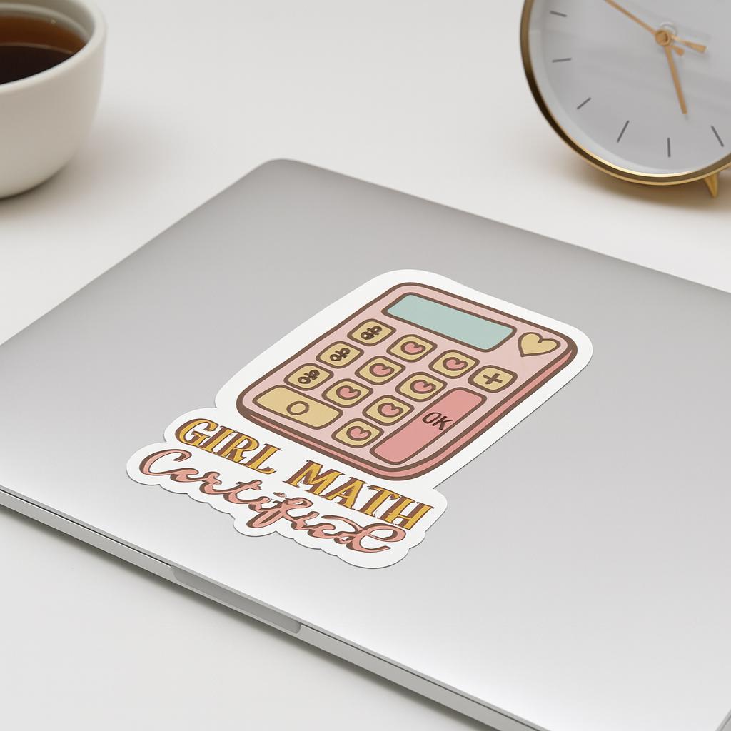 Girl Math Certified Sticker: Funny Pink Calculator, Laptop Decal — photo 2