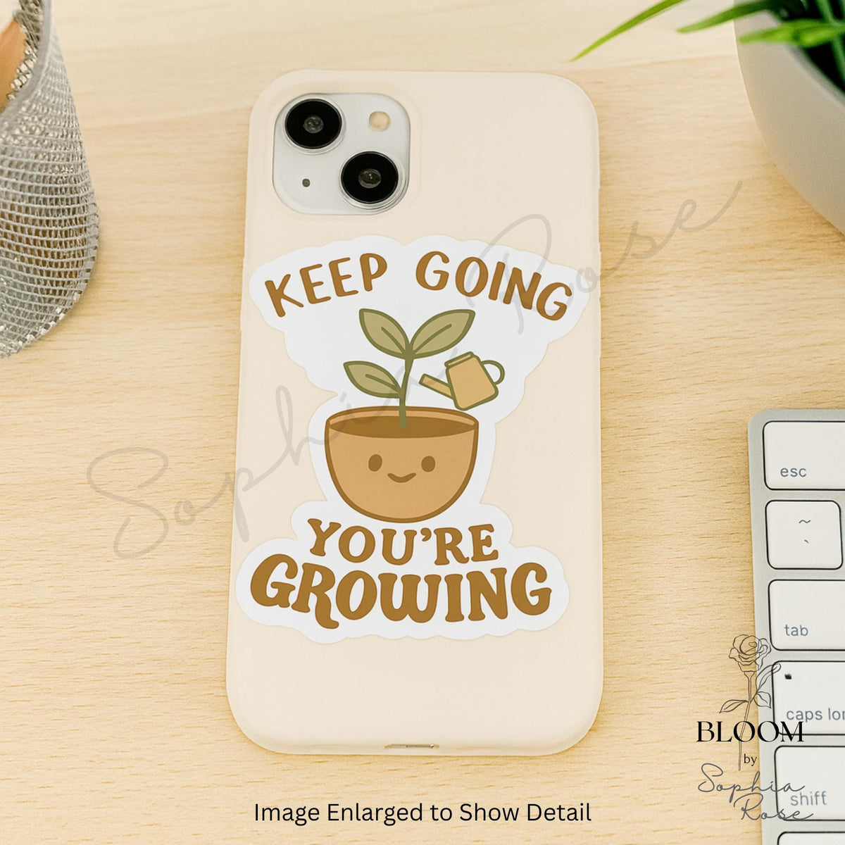 Keep Going, You're Growing Sticker, Cute Plant Sticker, Mental Health Decal, Self-Care Gift, Potted Plant Sticker — photo 2