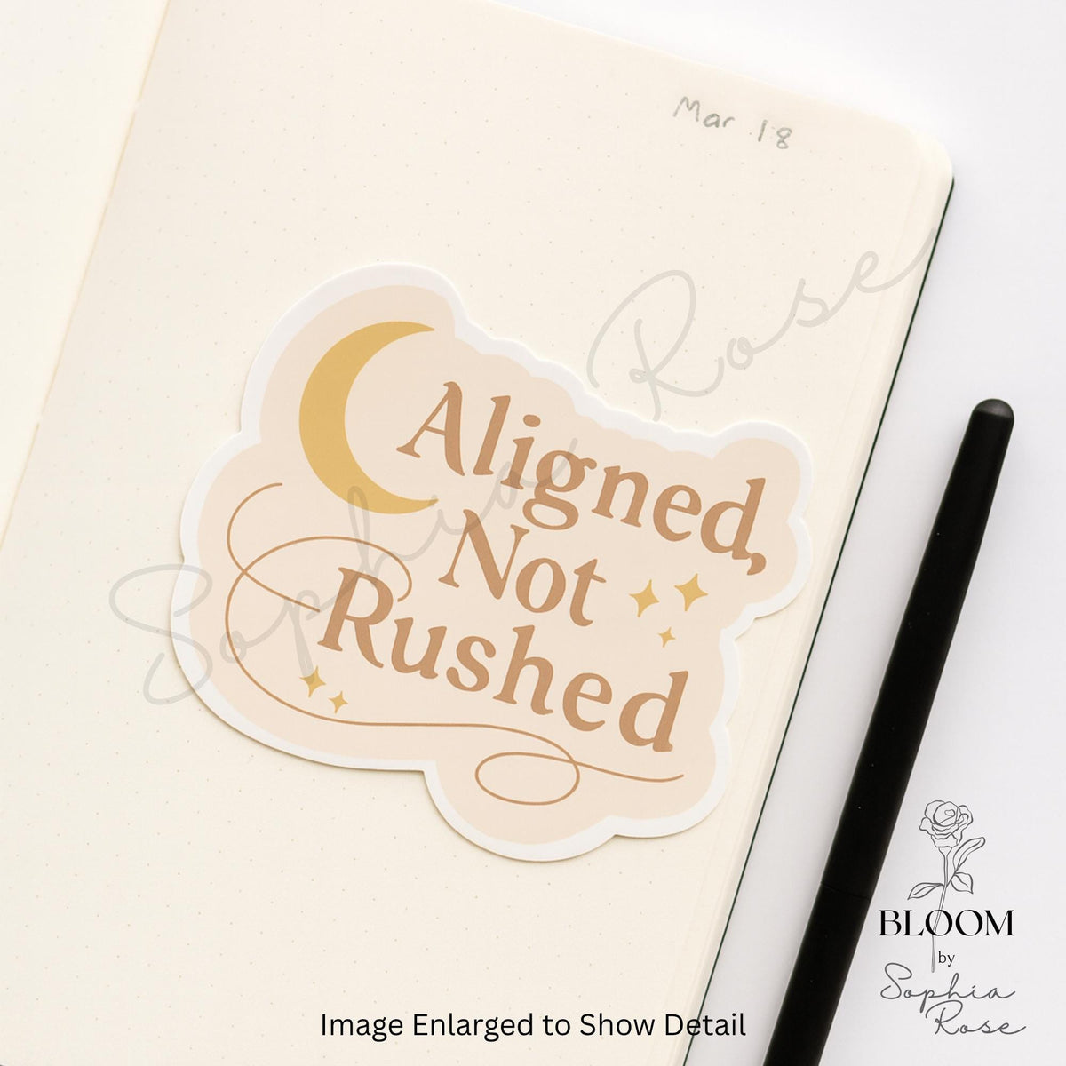 Aligned, Not Rushed – Mindful Celestial Sticker, Affirmation Sticker — photo 2