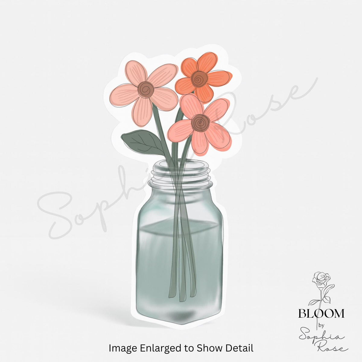 Floral Mason Jar Sticker: Peach Flowers, Vintage Style — photo 3