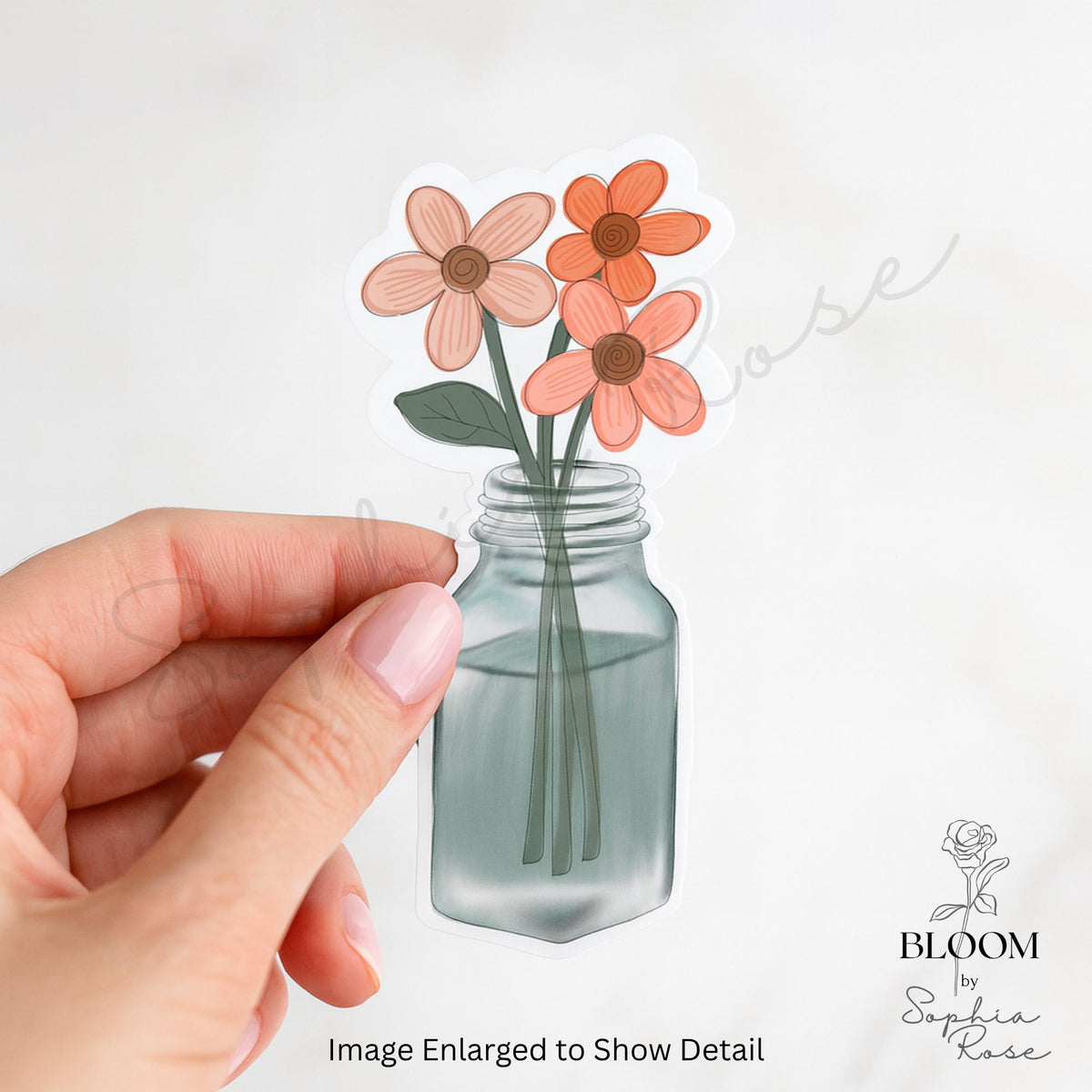 Floral Mason Jar Sticker: Peach Flowers, Vintage Style — photo 2
