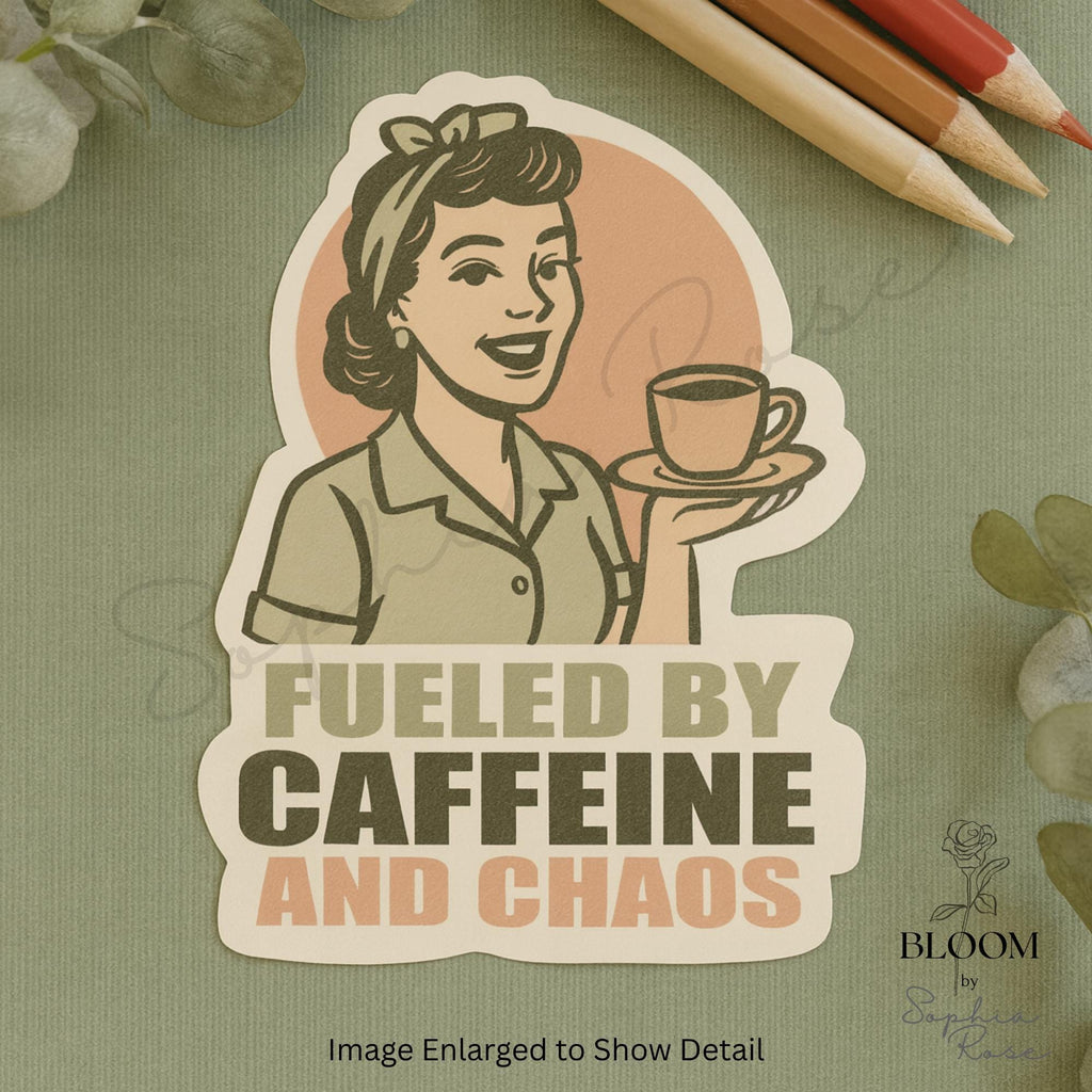 Fueled by Caffeine and Chaos – Retro Coffee Lover Sticker — photo 3