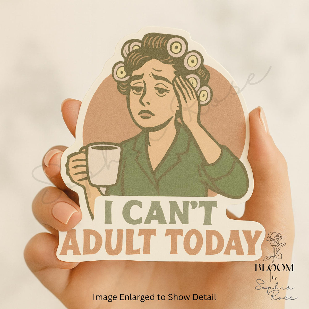 I Can’t Adult Today Vinyl Sticker – Retro Coffee & Chaos Humor — photo 1