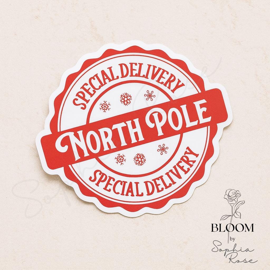 North Pole Sticker: Christmas Special Delivery, Red & White — photo 1