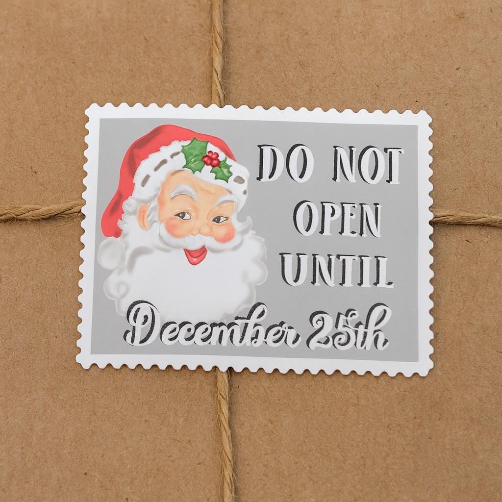 Vintage Santa Christmas Sticker | Do Not Open Until December 25th, Matte Vinyl Holiday Gift Label — photo 1