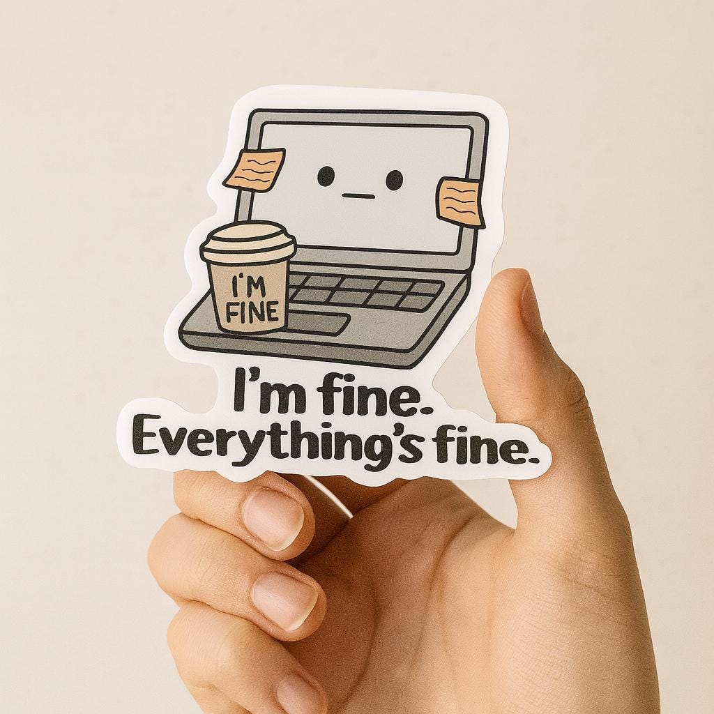 I’m Fine Everything’s Fine – Funny Matte Vinyl Sticker for Laptops, Journals & Water Bottles — photo 3