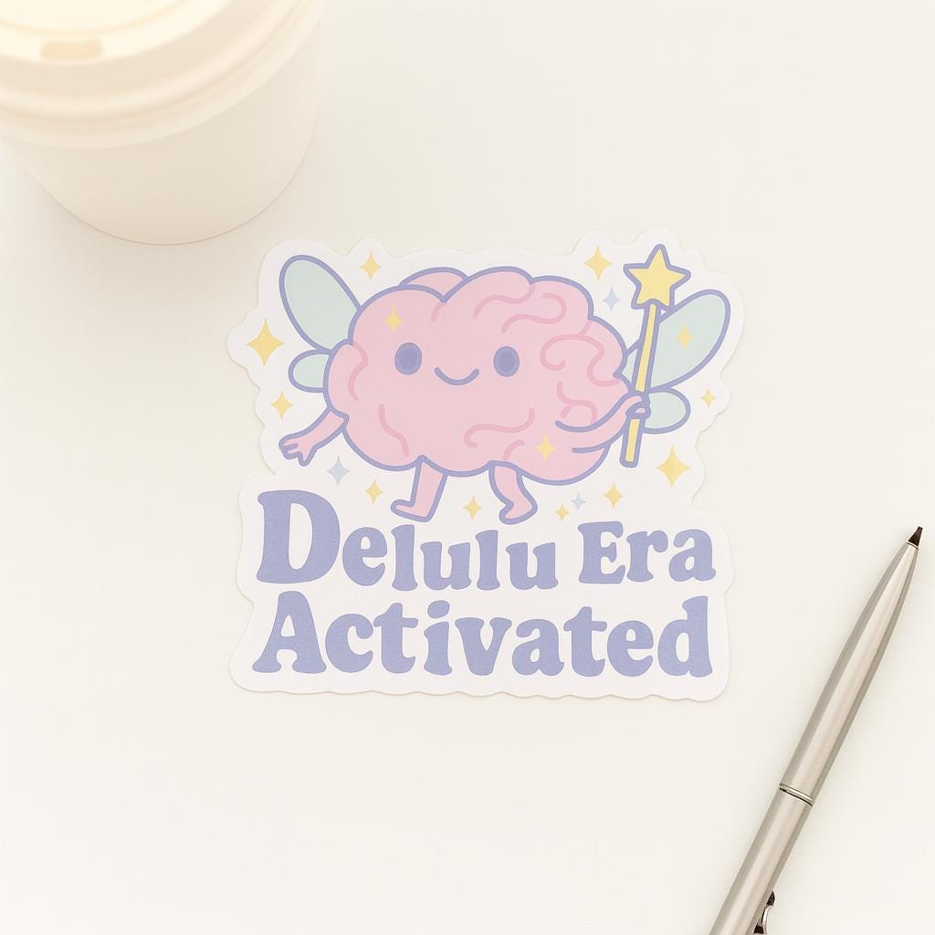 Delulu Era Activated – Funny Pastel Matte Vinyl Sticker for Journals, Laptops & Water Bottles — photo 3