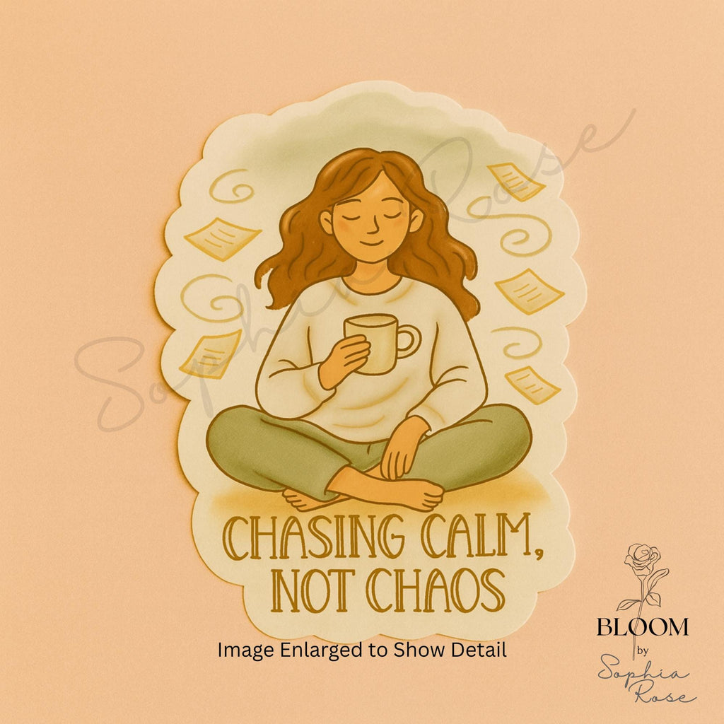 Mindfulness Vinyl Sticker: Chasing Calm, Not Chaos - Laptop, Water Bottle, Journal — photo 3