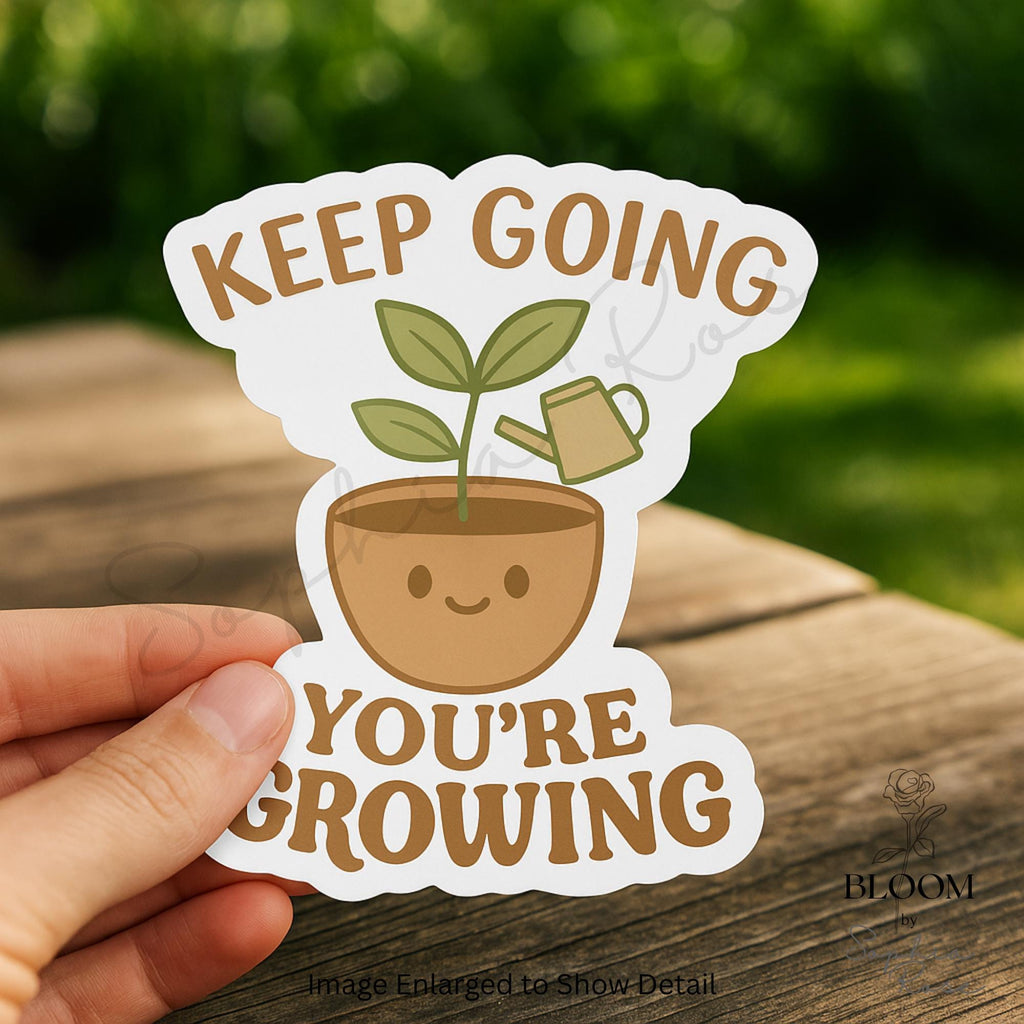 Keep Going, You're Growing Sticker, Cute Plant Sticker, Mental Health Decal, Self-Care Gift, Potted Plant Sticker — photo 3