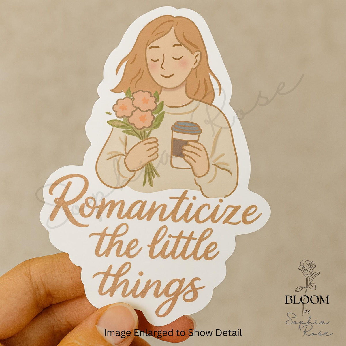 Romanticize the Little Things Sticker, Cozy Coffee and Flowers Decal — photo 2
