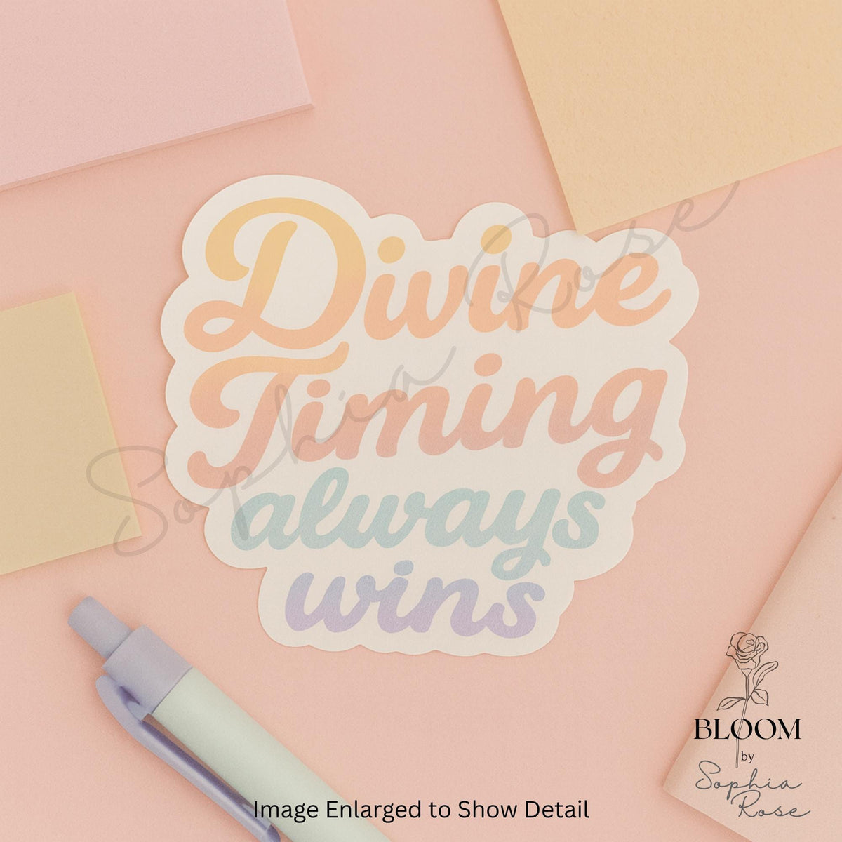 Divine Timing Always Wins Sticker, Pastel Gradient Motivational Quote, Spiritual Self Care Vinyl Sticker — photo 3