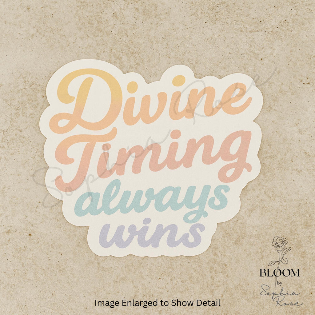 Divine Timing Always Wins Sticker, Pastel Gradient Motivational Quote, Spiritual Self Care Vinyl Sticker — photo 1