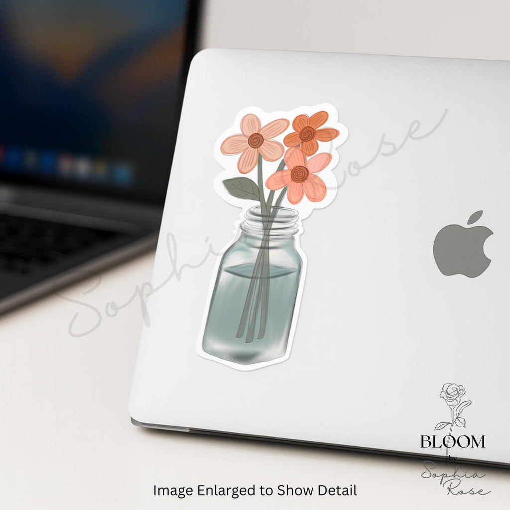 Floral Mason Jar Sticker: Peach Flowers, Vintage Style — photo 1