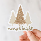 Merry & Bright Christmas Tree Sticker: Rose Gold Glitter Holiday Decor — photo 2