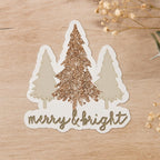 Merry & Bright Christmas Tree Sticker: Rose Gold Glitter Holiday Decor — photo 1