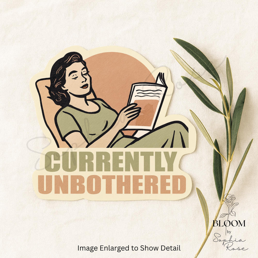Currently Unbothered Vinyl Sticker – Retro Reading Woman, Waterproof — photo 2