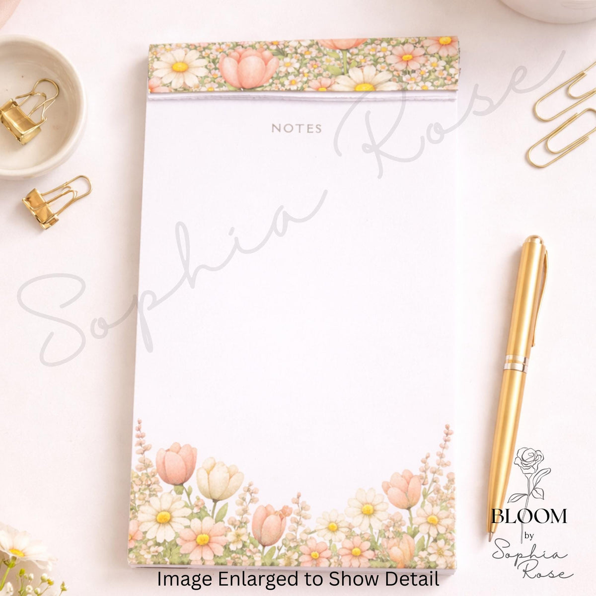 Floral Notes Notepad | Perforated Notepad 5x7 | Pretty Flower Desk Pad | Tear Off Notes Pad | Gift for Her — photo 3