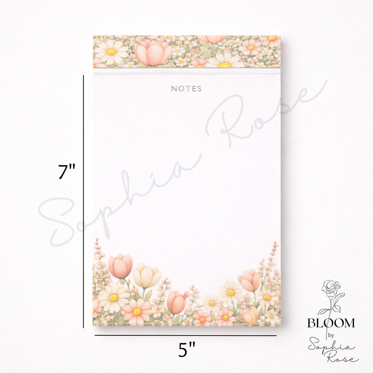 Floral Notes Notepad | Perforated Notepad 5x7 | Pretty Flower Desk Pad | Tear Off Notes Pad | Gift for Her — photo 2