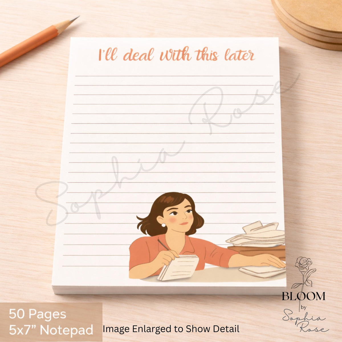 Funny Notepad | 5x7 Lined Notepad | Productivity Humor Desk Pad | Cute Illustrated To-Do Notepad | Gift for Busy Women — photo 6