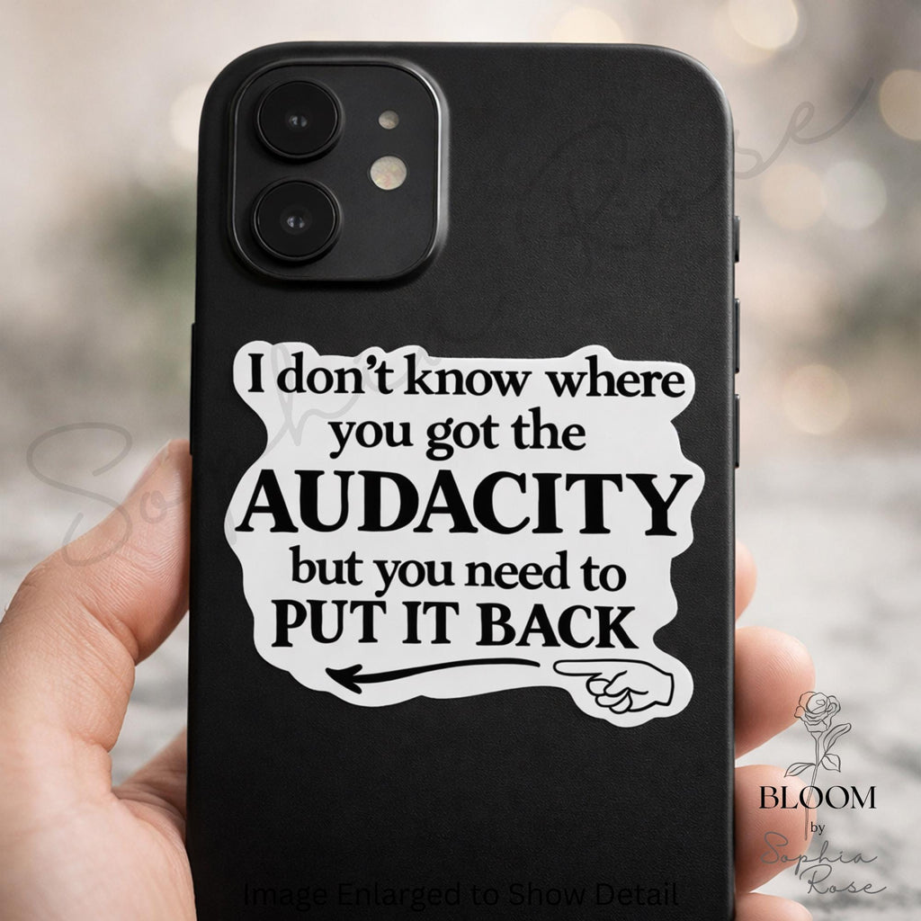 Funny Audacity Vinyl Sticker | Sarcastic Laptop, Water Bottle Decal — photo 3