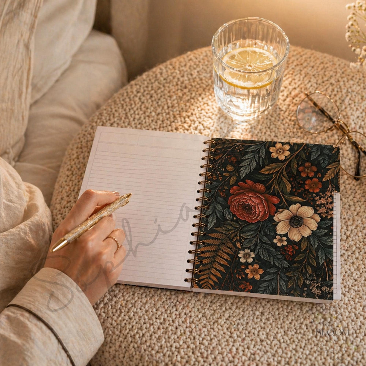 Dark Floral Spiral Notebook with Dividers, Vintage Botanical Journal, 160 Lined Sheets — photo 2