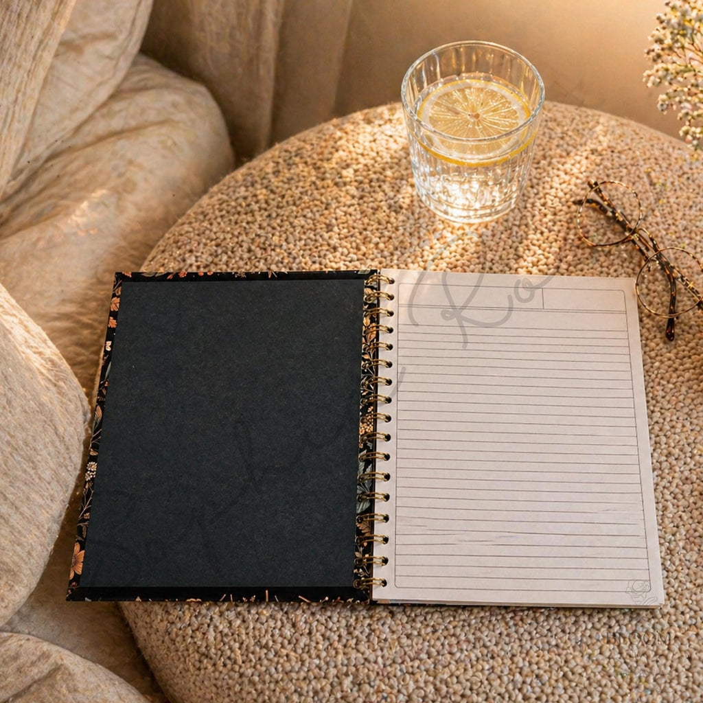 Dark Floral Spiral Notebook with Dividers, Vintage Botanical Journal, 160 Lined Sheets — photo 3