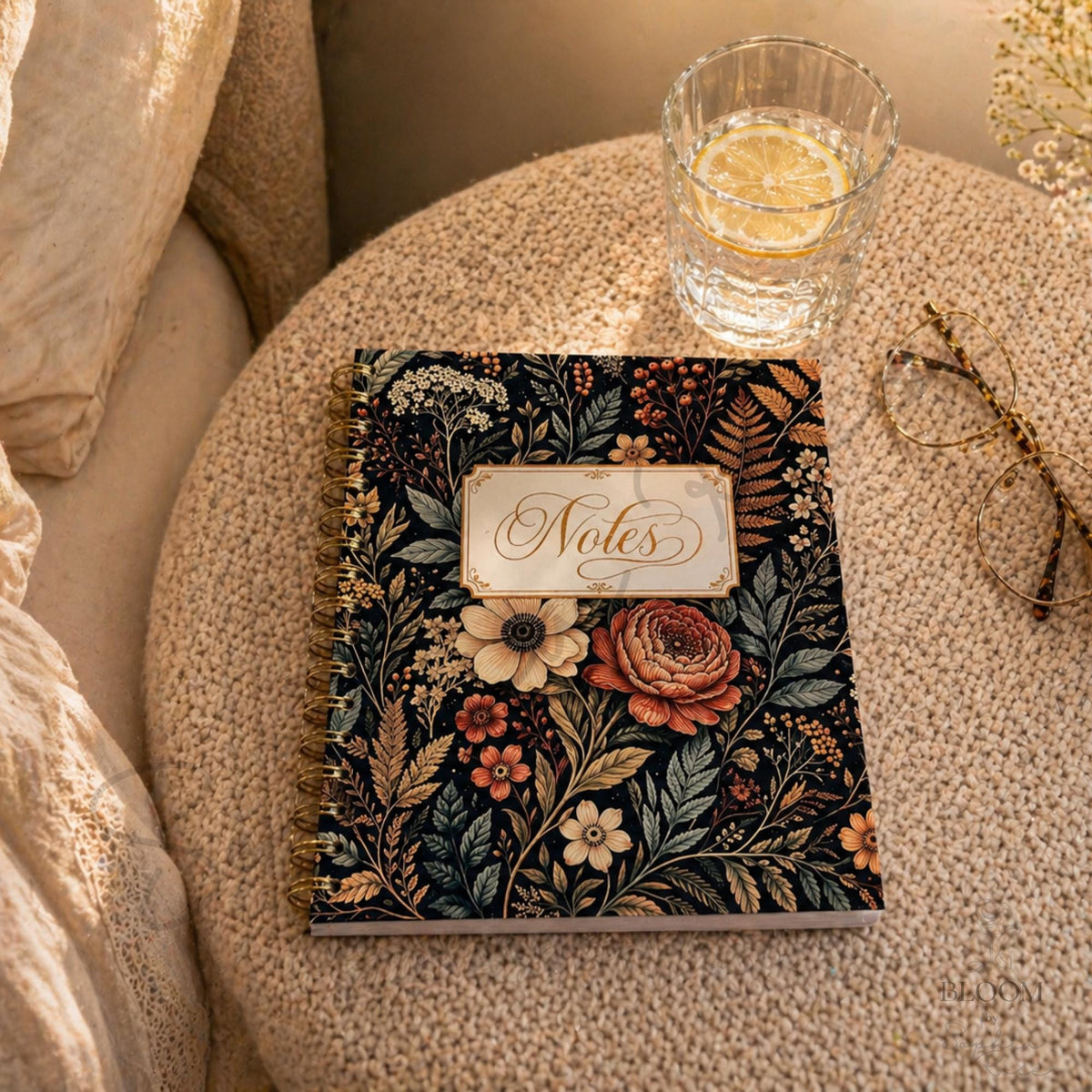 Dark Floral Spiral Notebook with Dividers, Vintage Botanical Journal, 160 Lined Sheets — photo 1
