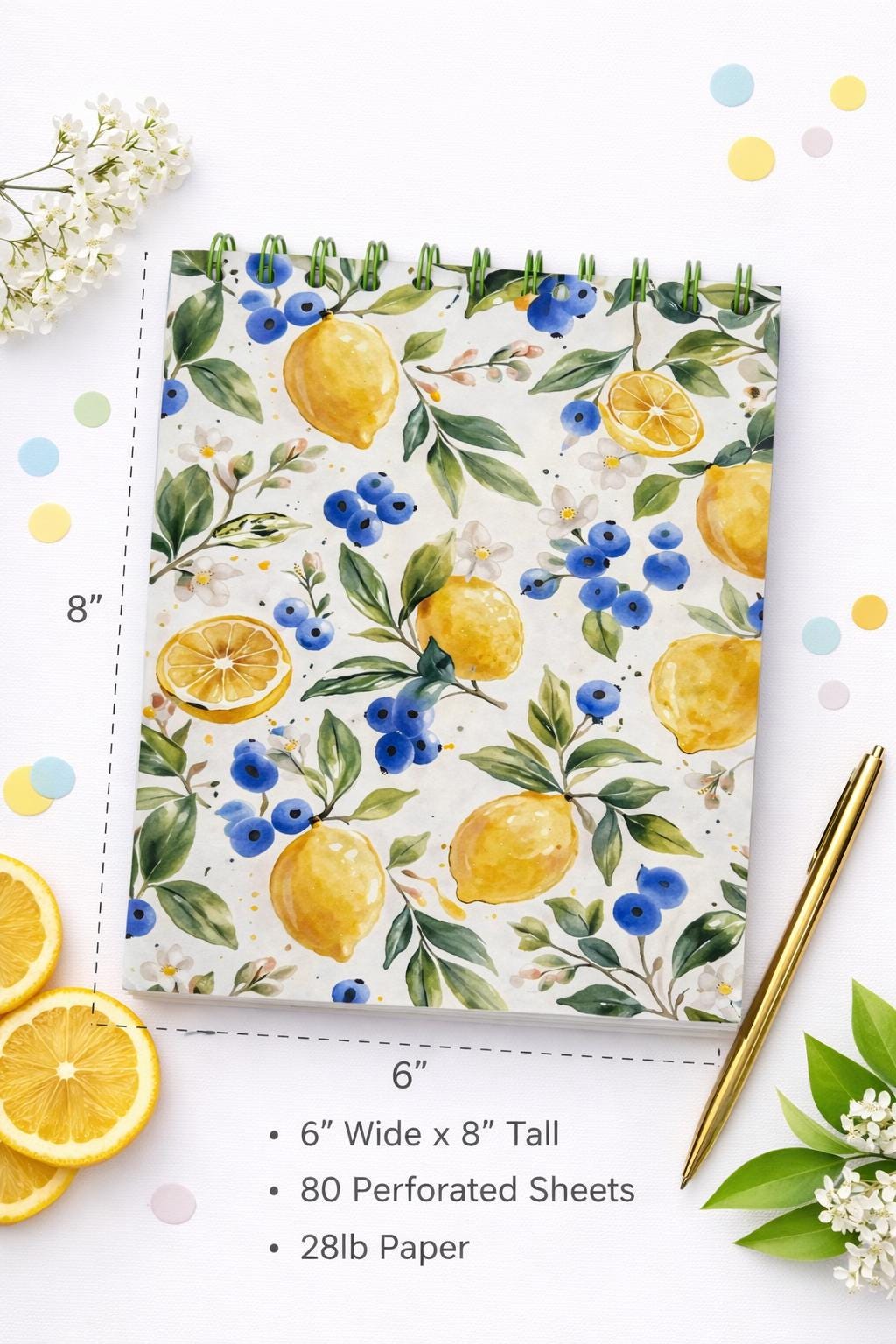 Lemon Blueberry Watercolor Notepad 6x8, Perforated Writing Notebook — photo 5