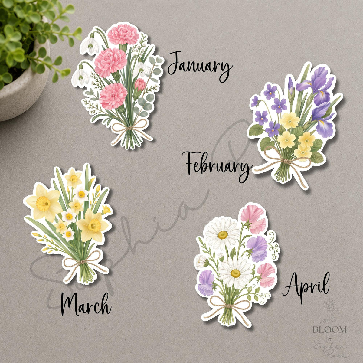 Birth Month Flower Bouquet Stickers | Hand-Illustrated Botanical Wildflower Art — photo 2