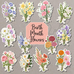 Birth Month Flower Bouquet Stickers | Hand-Illustrated Botanical Wildflower Art — photo 1