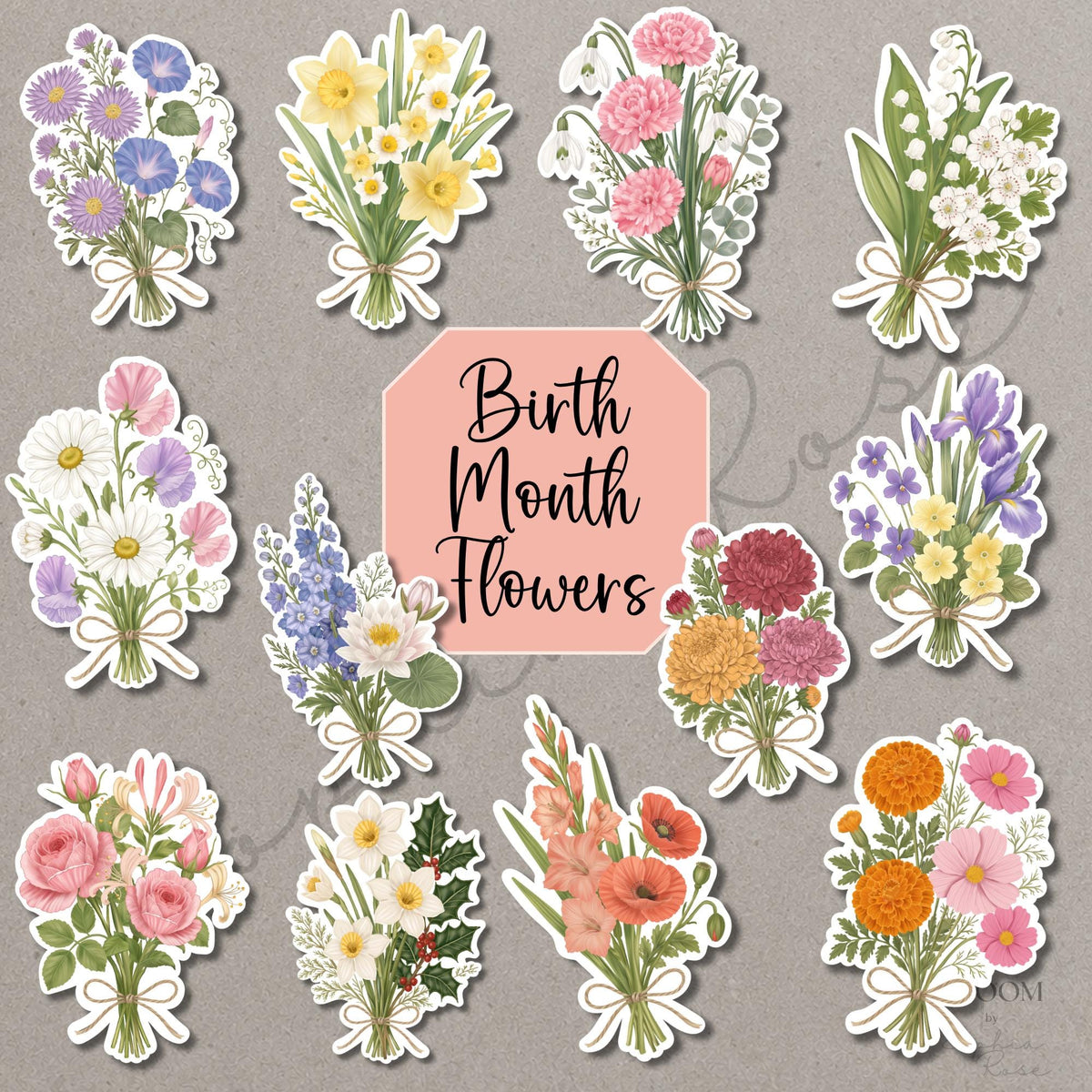 Birth Month Flower Bouquet Stickers | Hand-Illustrated Botanical Wildflower Art — photo 1