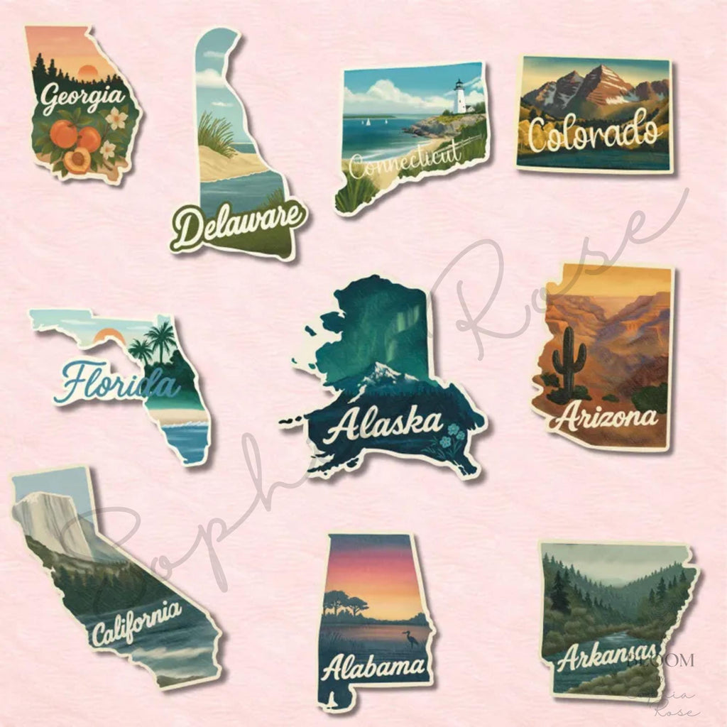 US State Stickers, Vintage Travel Decals, Scenic Matte Vinyl — photo 4