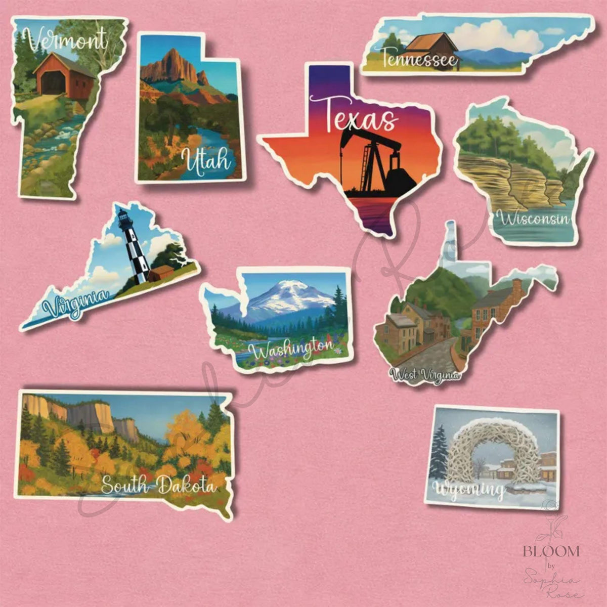 US State Stickers, Vintage Travel Decals, Scenic Matte Vinyl — photo 6