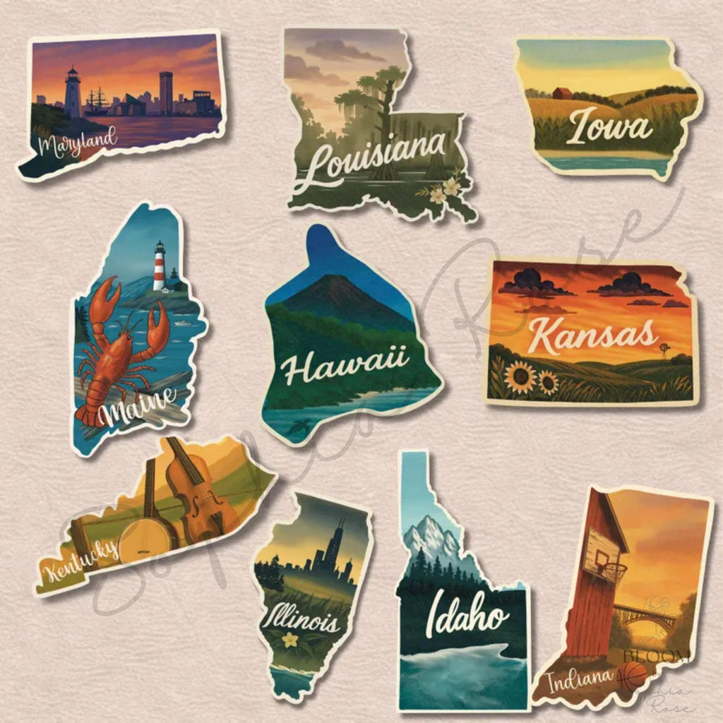 US State Stickers, Vintage Travel Decals, Scenic Matte Vinyl — photo 5