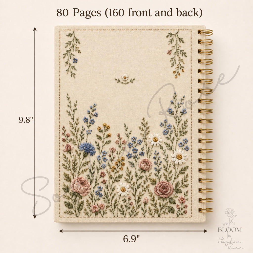 Wildflower B5 Notebook, Gold Wire-Bound Floral Journal, Embroidered-Look Cover — photo 2