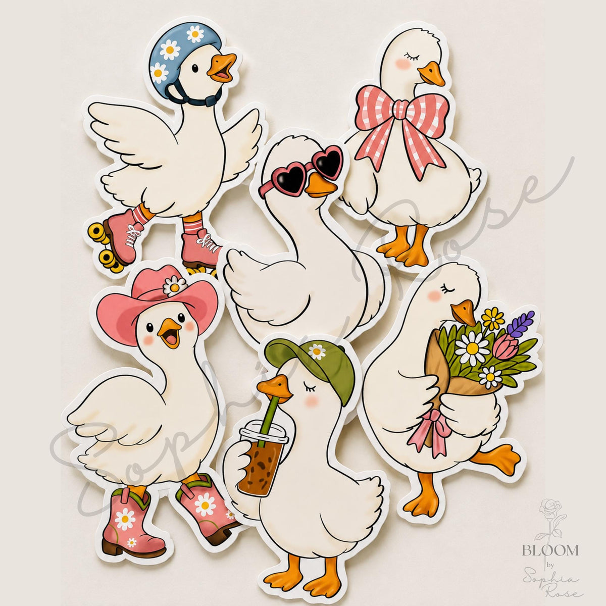 Cute Goose Vinyl Stickers, Silly Goose Die-Cut Decals, choose one or set of 6 — photo 1