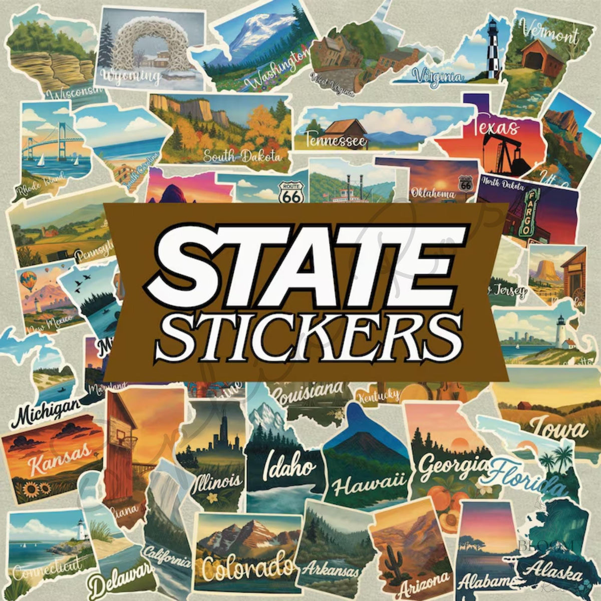 US State Stickers, Vintage Travel Decals, Scenic Matte Vinyl — photo 1