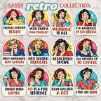 Sarcastic Retro Women Stickers, 12 Designs, 3–5 Inch, Singles or Full Set — photo 1