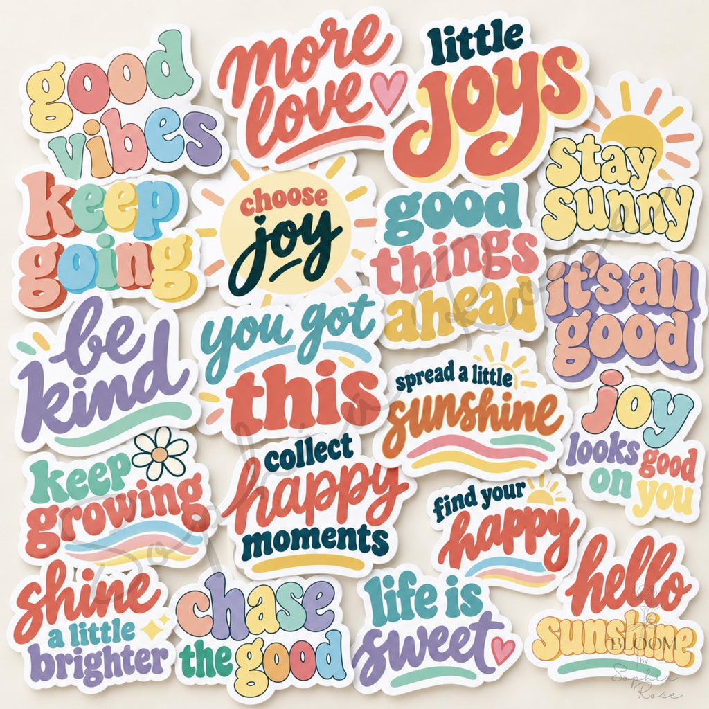 Positive Vibes Sticker Pack, 19 Pastel Quote Designs for Journals and Planners — photo 1
