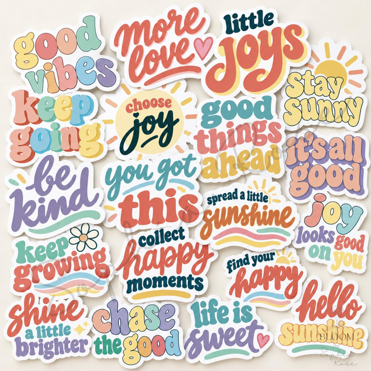 Positive Vibes Sticker Pack, 19 Pastel Quote Designs for Journals and Planners — photo 1